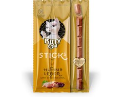 Zachte Snacks voor Katten - Kip en Lever Sticks, Graanvrij, Hoog Vleesgehalte, 24 x 15 g