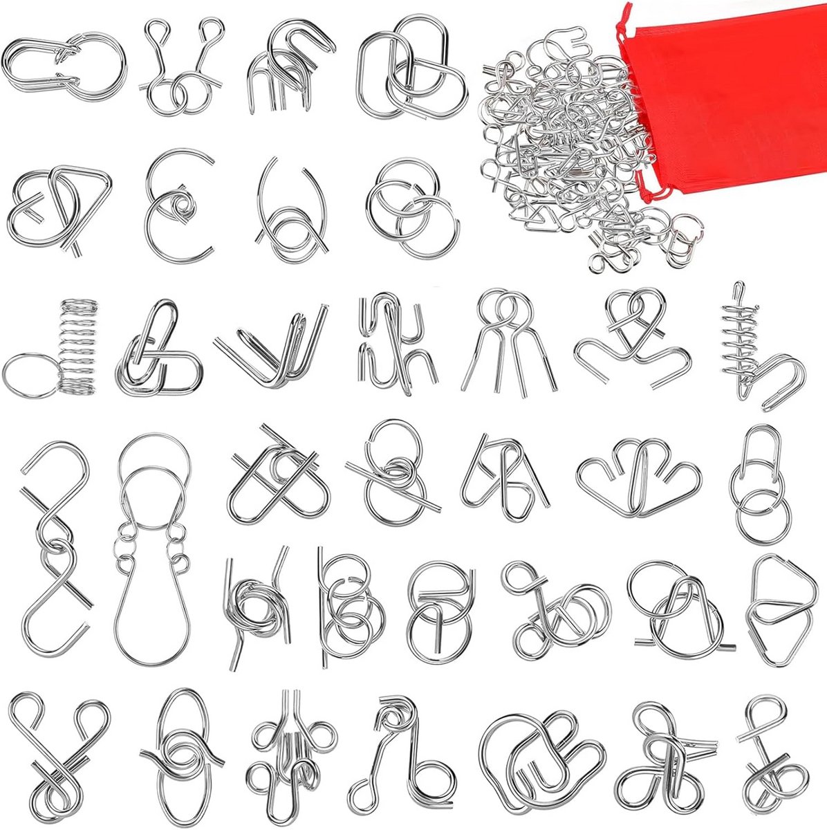 36-delige Metalen Puzzel Set - Brainteaser & IQ Speelgoed voor Jong en Oud