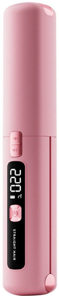 Stijltang - Krultang - Stijltang en krultang 2 in 1 - Draadloze stijltang en krultang 2-in-1 - Draagbare keramische stijltang - Lichtgewicht en klein - Oplaadbaar via USB - Met 4500mAh batterij - Snel opwarmen in 10 seconden - Voor op reis (roze)