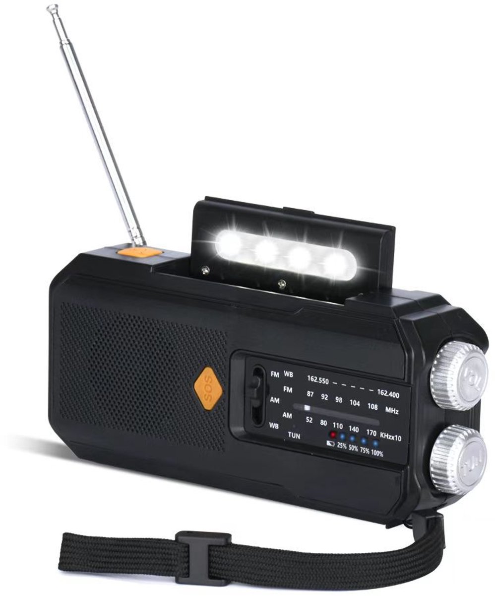 Noodradio - noodradio solar opwindbaar - Radio - opwindbare radio - nood radio - Oplaadbare radio - 2000mAh - Zwart