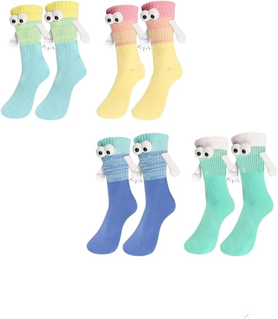 4 paires de Chaussettes Amusantes avec yeux et magnétiques - taille unique - Chaussettes amusantes - Chaussettes amoureuses amusantes pour enfants/dames/messieurs - Saint-Valentin/Saint-Patrick