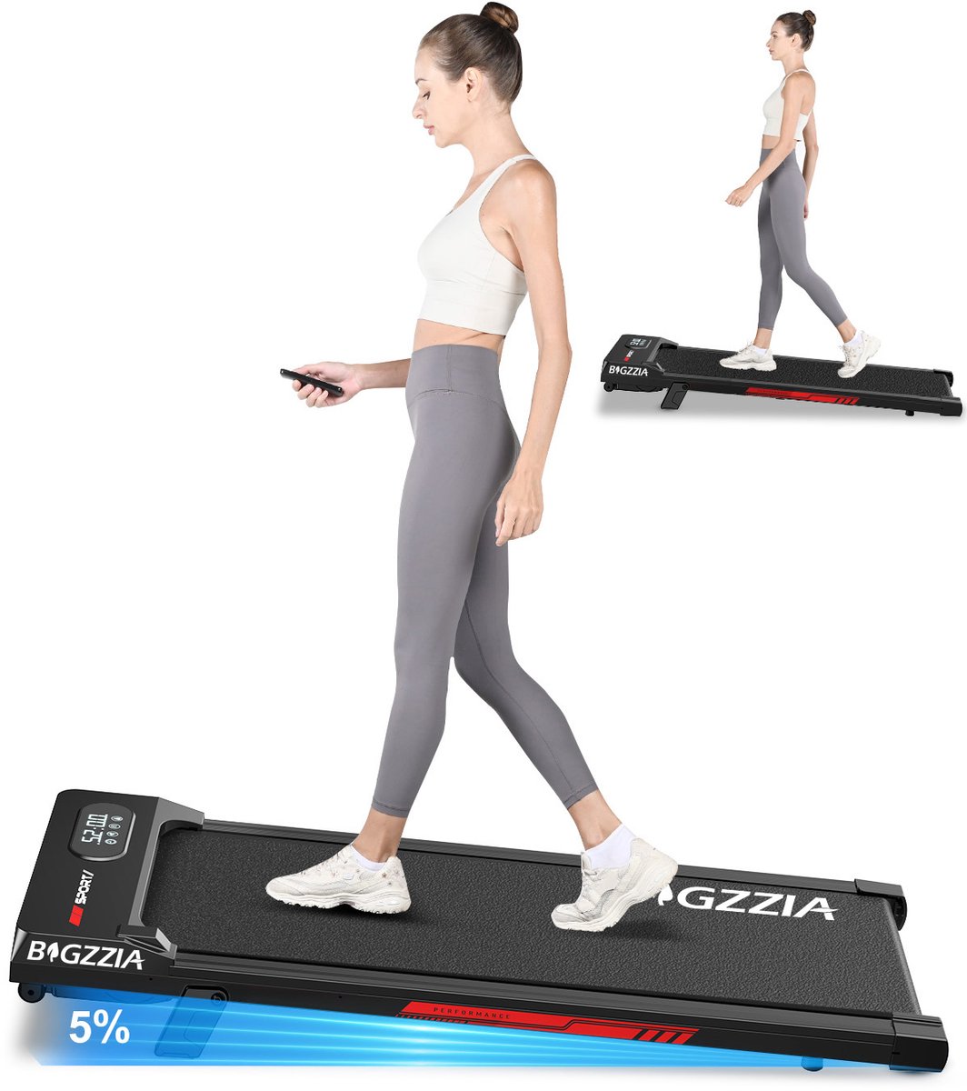 BIGZZIA Loopband draagbaar met 5% helling - 4-in-1 Walkingpad Elektrisch - loopkussen 1-8 km/u instelbaar - Motor 2,5 pk - met afstandsbediening en LED-display - 120 kg draagvermogen - Treadmill Zwart