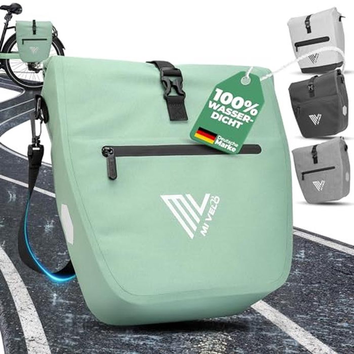 2-in-1 Fietstas voor Bagagedrager, Waterdichte Fietstas met Laptopcompartiment, 20 Liter, Mint