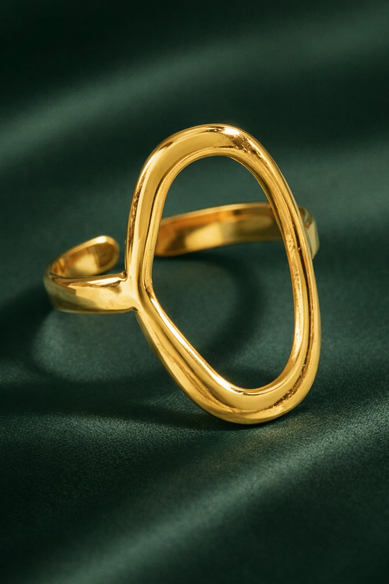 Lundholm Ring Dames Goudkleurig Geometrisch Rondje – Premium Stainless Steel Jewellery – Verstelbare Ring Statement Ringen – One Size My – Betekenisvol & Elegant - Luxe Geschenkverpakking