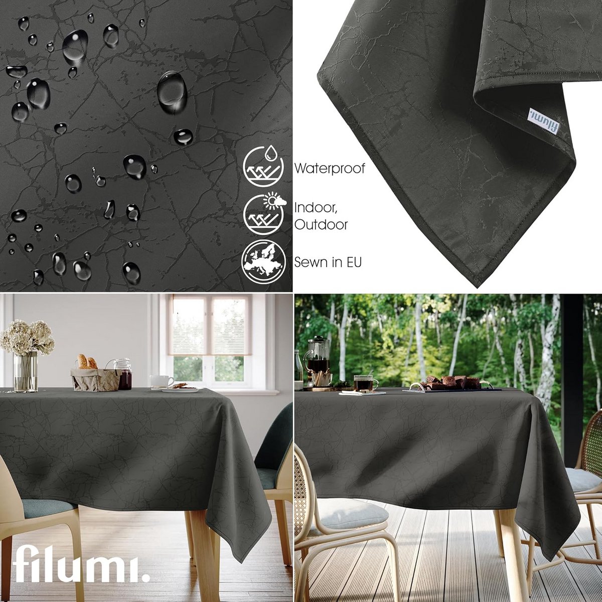 Rond Tafelkleed 120x120 cm Grijs Marmerpatroon - Afwasbaar Binnen en Buiten
