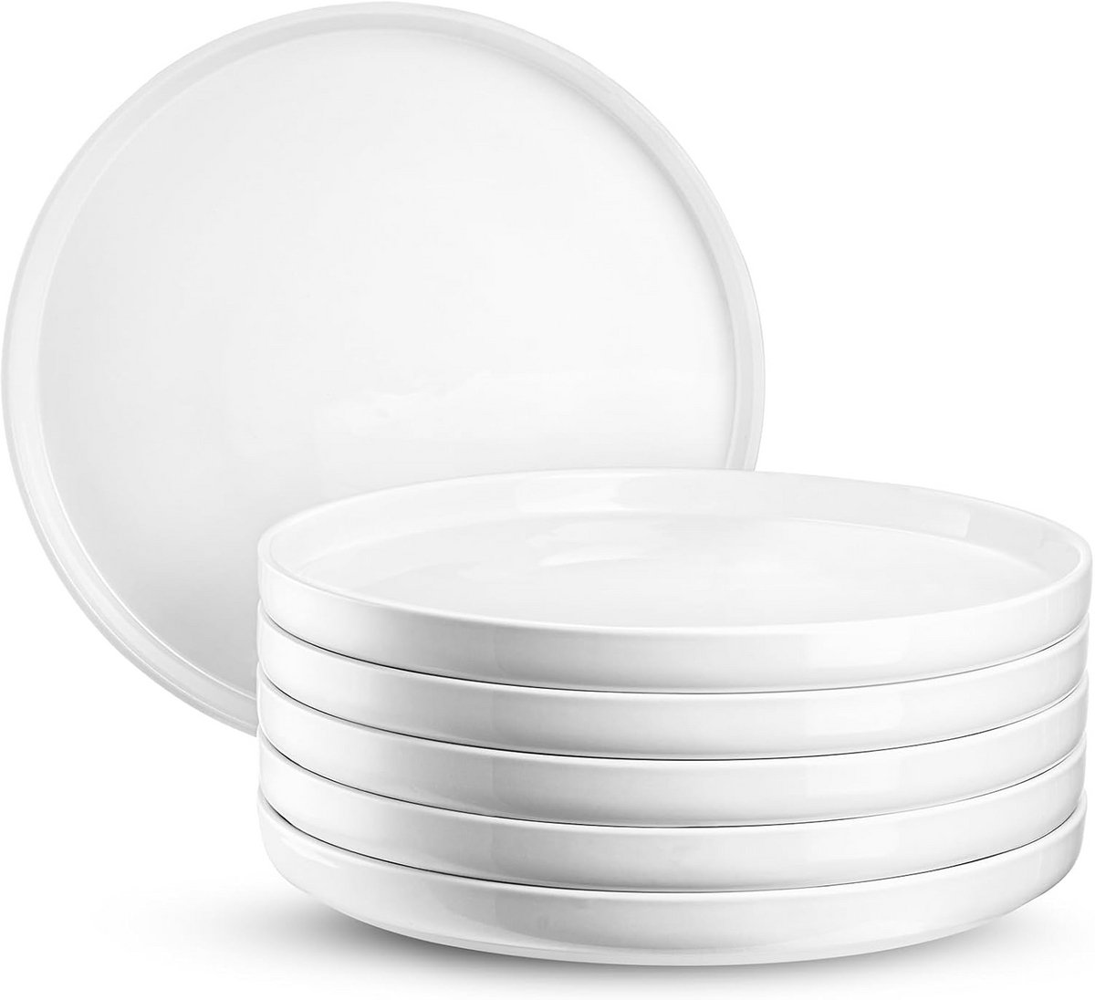Set van 6 Grote Witte Dinerborden van Porselein - Magnetron- en Ovenbestendig