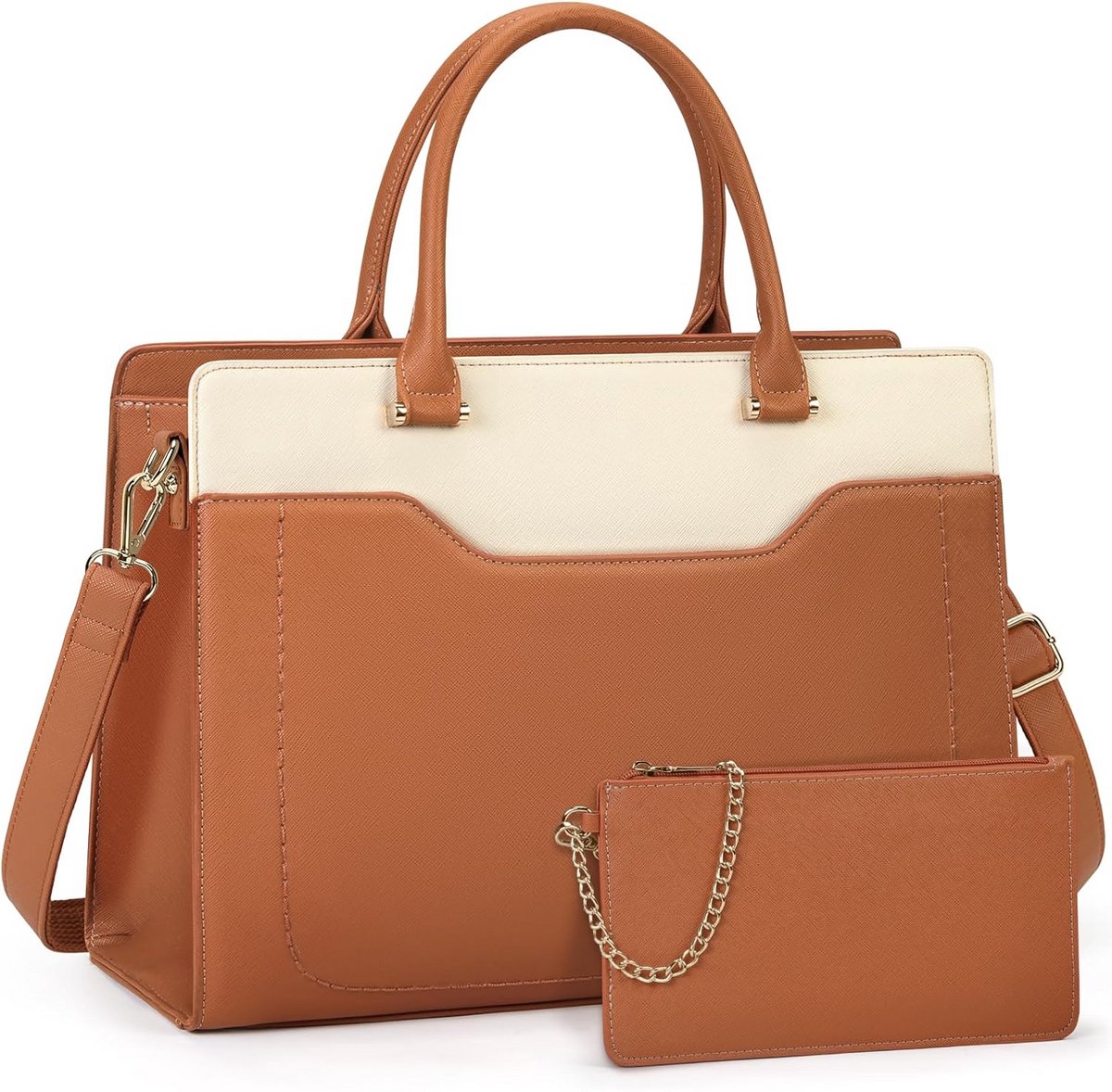 Leren Shopper Tas Dames Groot XL Voor 15.6 Inch Laptop Waterdicht Werktas Inclusief Portemonnee