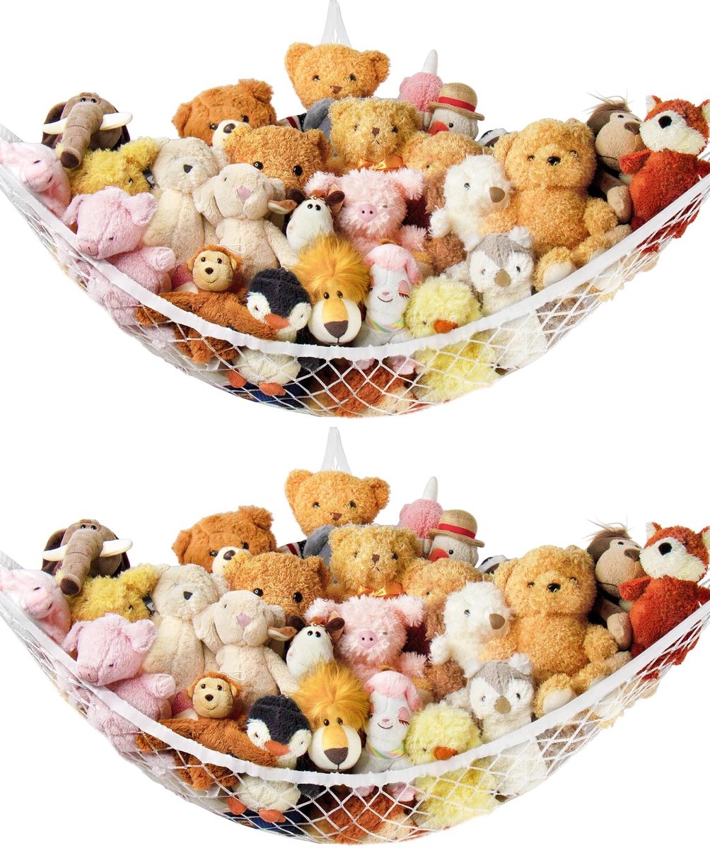 2 stuks Opbergnet Voor Knuffeldieren in De Hangmat - Groot Speelgoedhangmatnet Voor Knuffeldieren in De Kamerdecoratie - Schattige Opberghouder Voor Knuffeldieren - Kinderkamer, Muur, Slaapkamer, Woondecoratie
