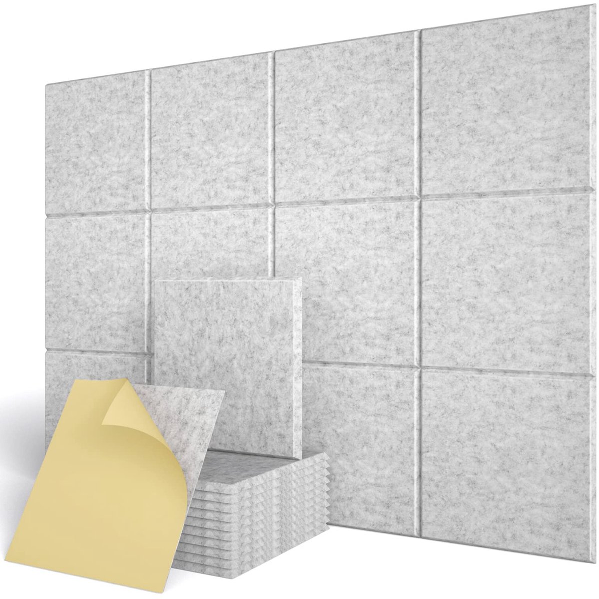 12-pack zelfklevende akoestische panelen, tegels, 30 x 30 cm, polyester geluidsisolerende vulling, geluidsisolerende wandpanelen met hoge dichtheid, geluidsabsorberend paneel voor thuis en kantoren