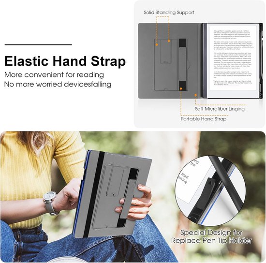Beschermhoes voor 10.3 Inch E-reader Tablet - Inclusief Opvouwbare Standaard en Pennenhouder — afbeelding 2