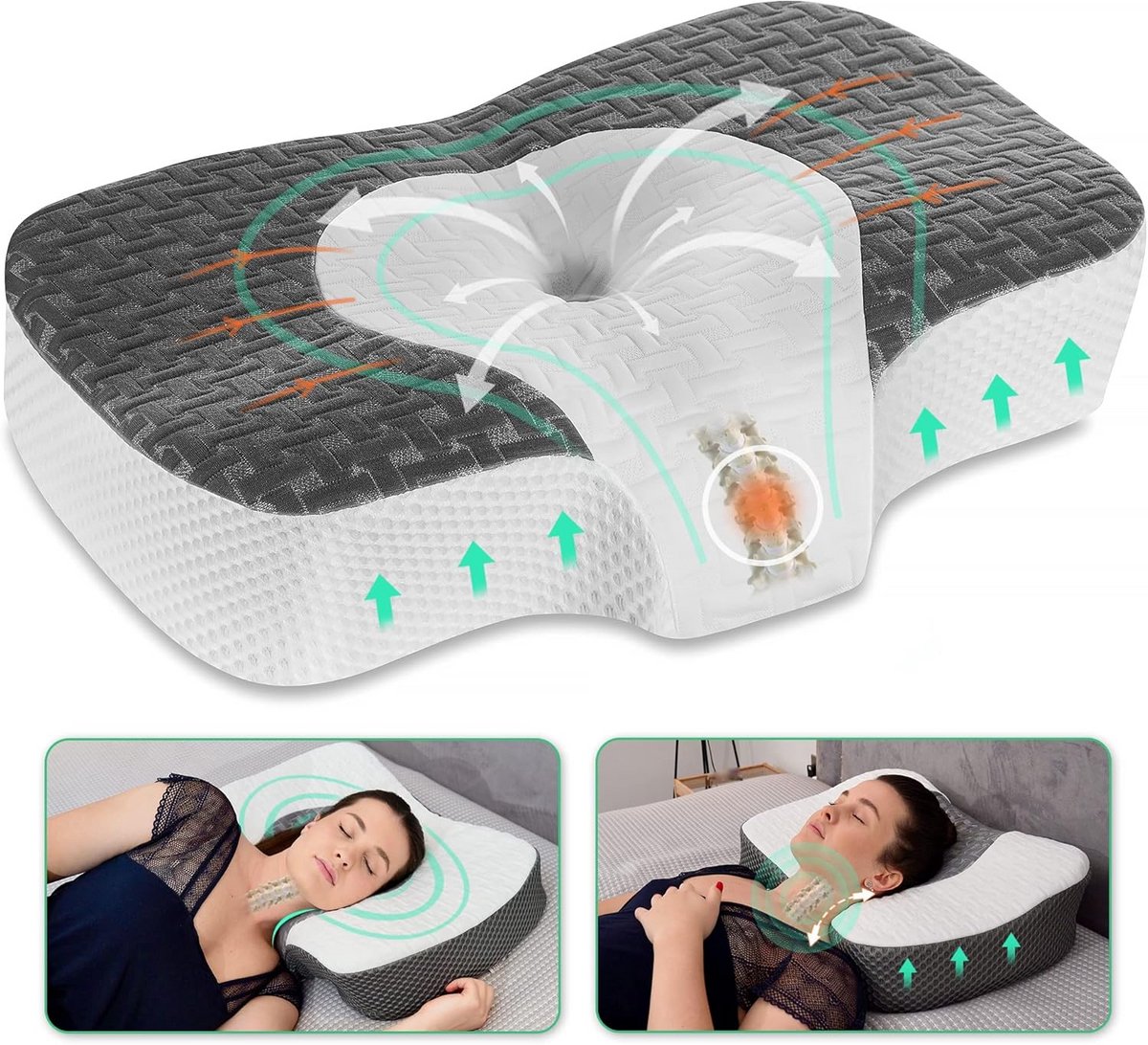 Orthopedisch Traagschuim Kussen met Nekondersteuning voor Rug- en Zijslapers - Ergonomisch & Wasbare Hoes