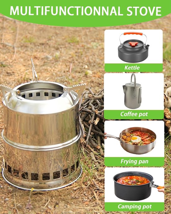 Compact Houtgestookt Kampeerkooktoestel voor Buitenleven en Survival — afbeelding 5