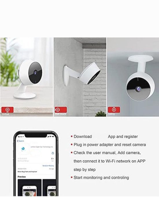 4 Stuks Beveiligingscamera's - 1080P Indoor Camera met Bewegingsdetectie, Nachtzicht en Twee-weg Audio van Merkloos — afbeelding 2