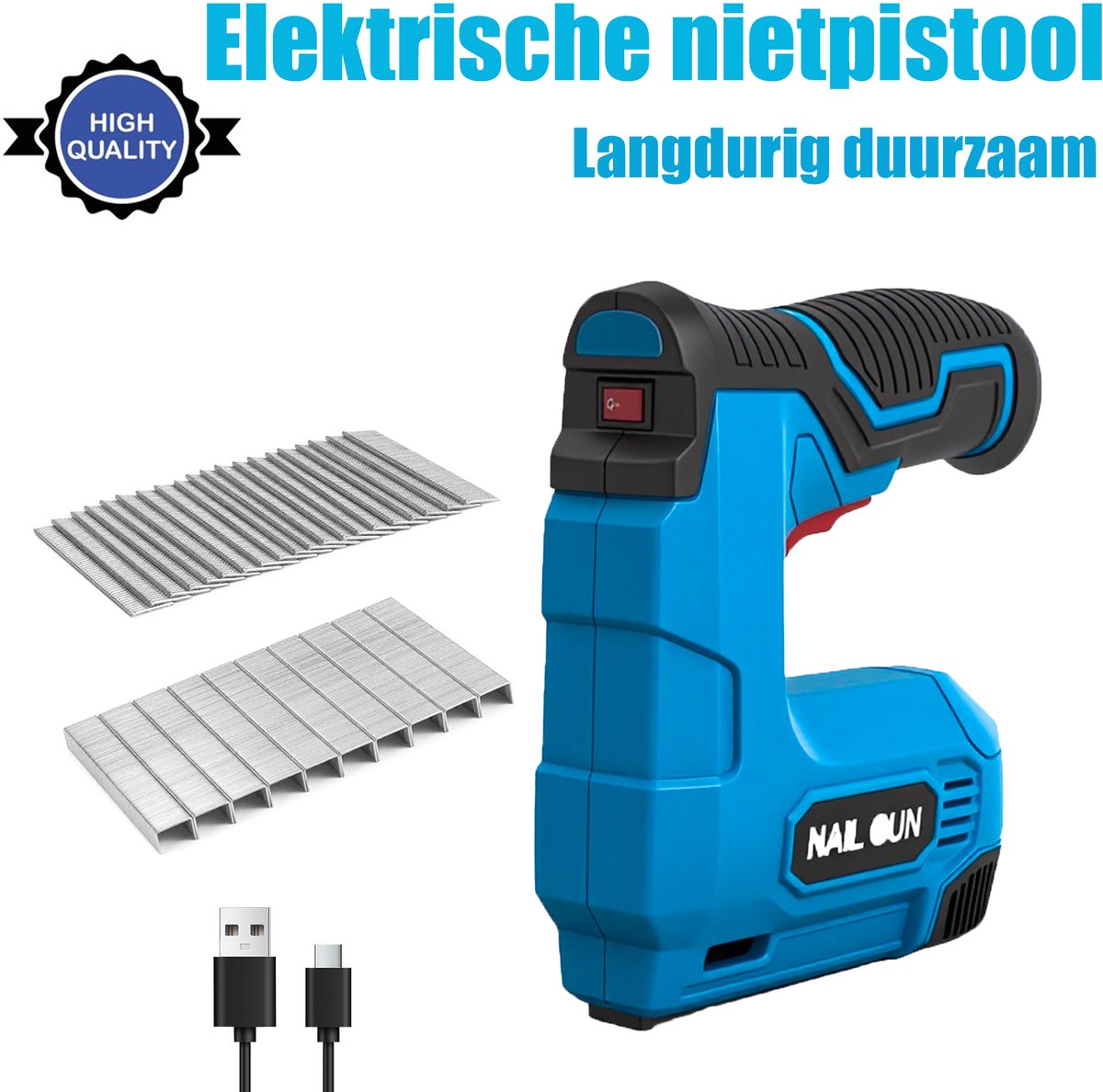 Elektrische Nagelschietpistool, Nietpistool - 1000 nieten met contactveiligheid voor stoffering en woningverbetering