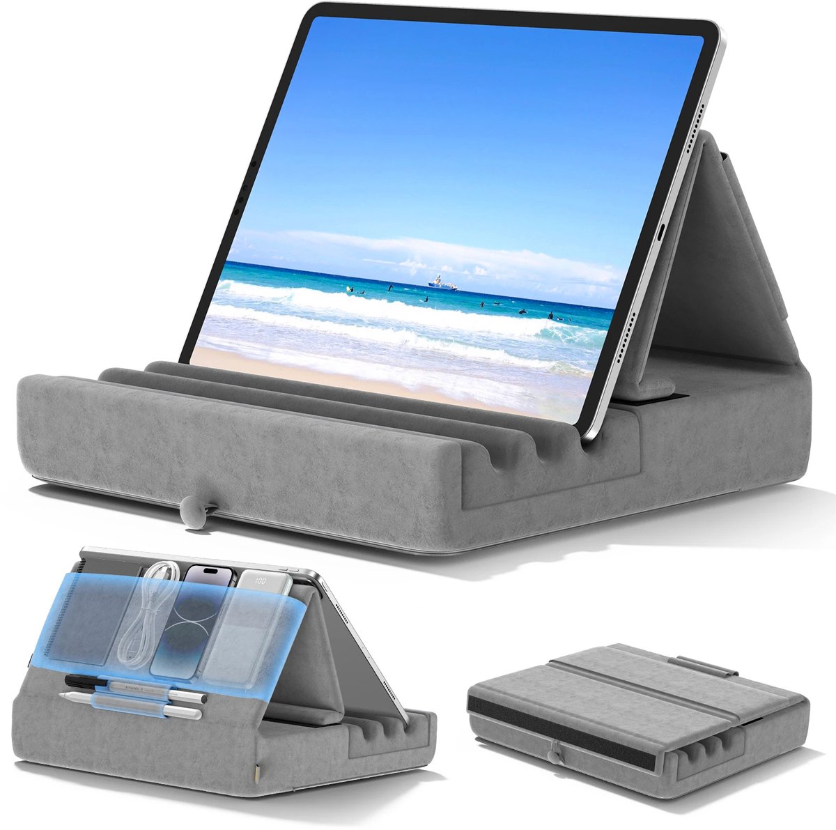 ML 34. Tablet-kussen houder Opvouwbare iPad-standaard voor schoot bed en bureau Tablet - Soft Pad Dock met zak voor iPad Pro