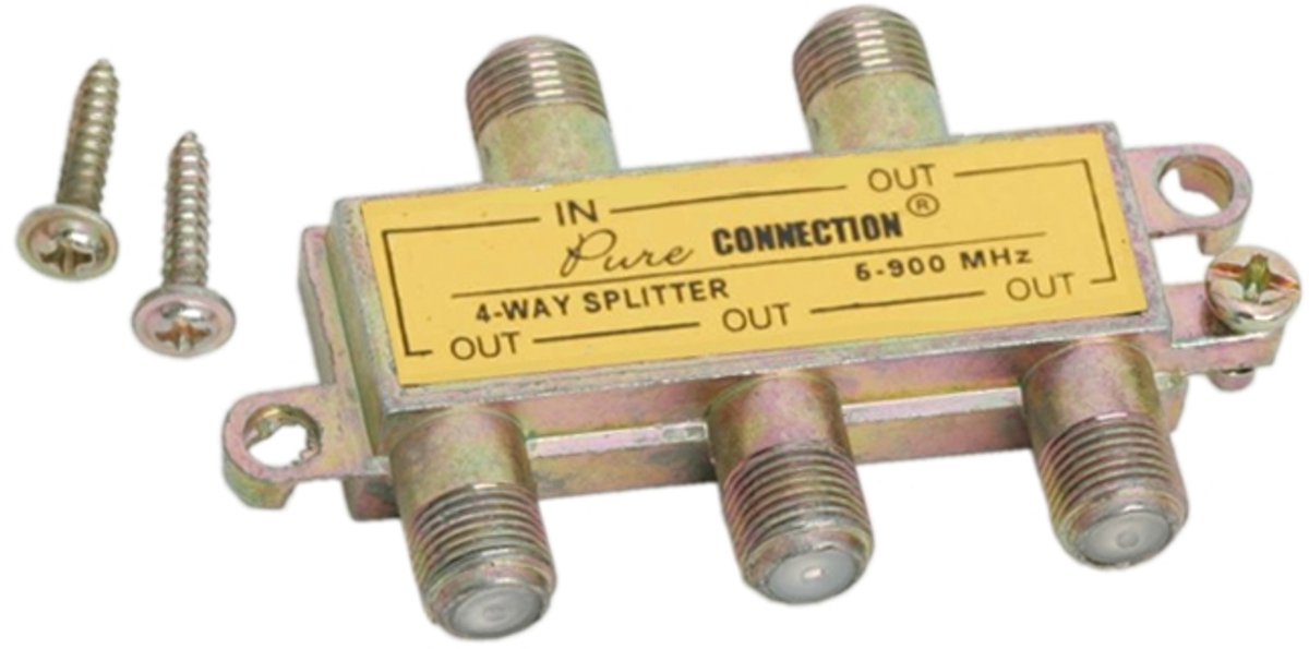 F-Coax Splitter 1-naar-4 – Antenne Verdeelstuk voor TV & Satelliet – 5-900 MHz – Metalen Behuizing - 1 Stuks [05258]