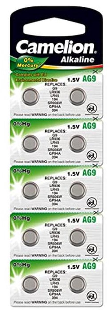 Knoopcel LR45 / AG9 / G9 / LR936 / 194 / SR936W / GP94A / 394 - Alkaline 1.5V - 10 Stuks