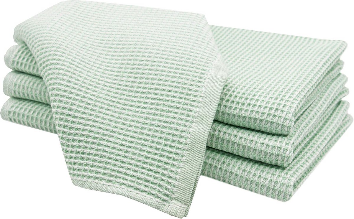 Set van 4 Keukendoeken Wafelstructuur Katoen Groen 50x70 cm - Zeer Absorberend