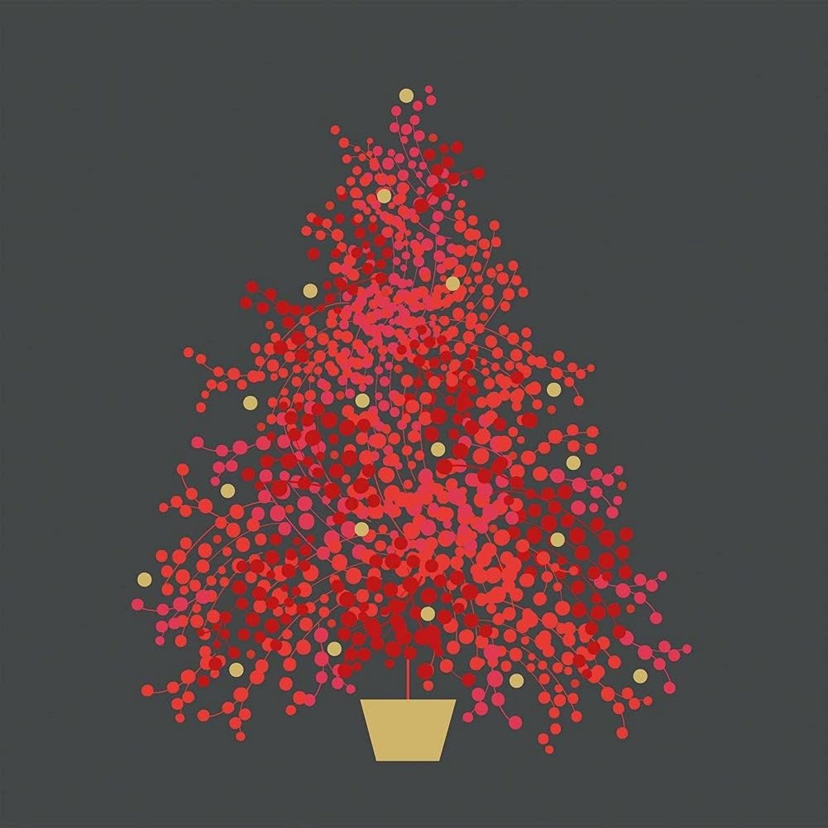 20 Kerst Servetten Moderne Kerstboom Grijs Rood en Goud - Feestelijke Tafeldecoratie