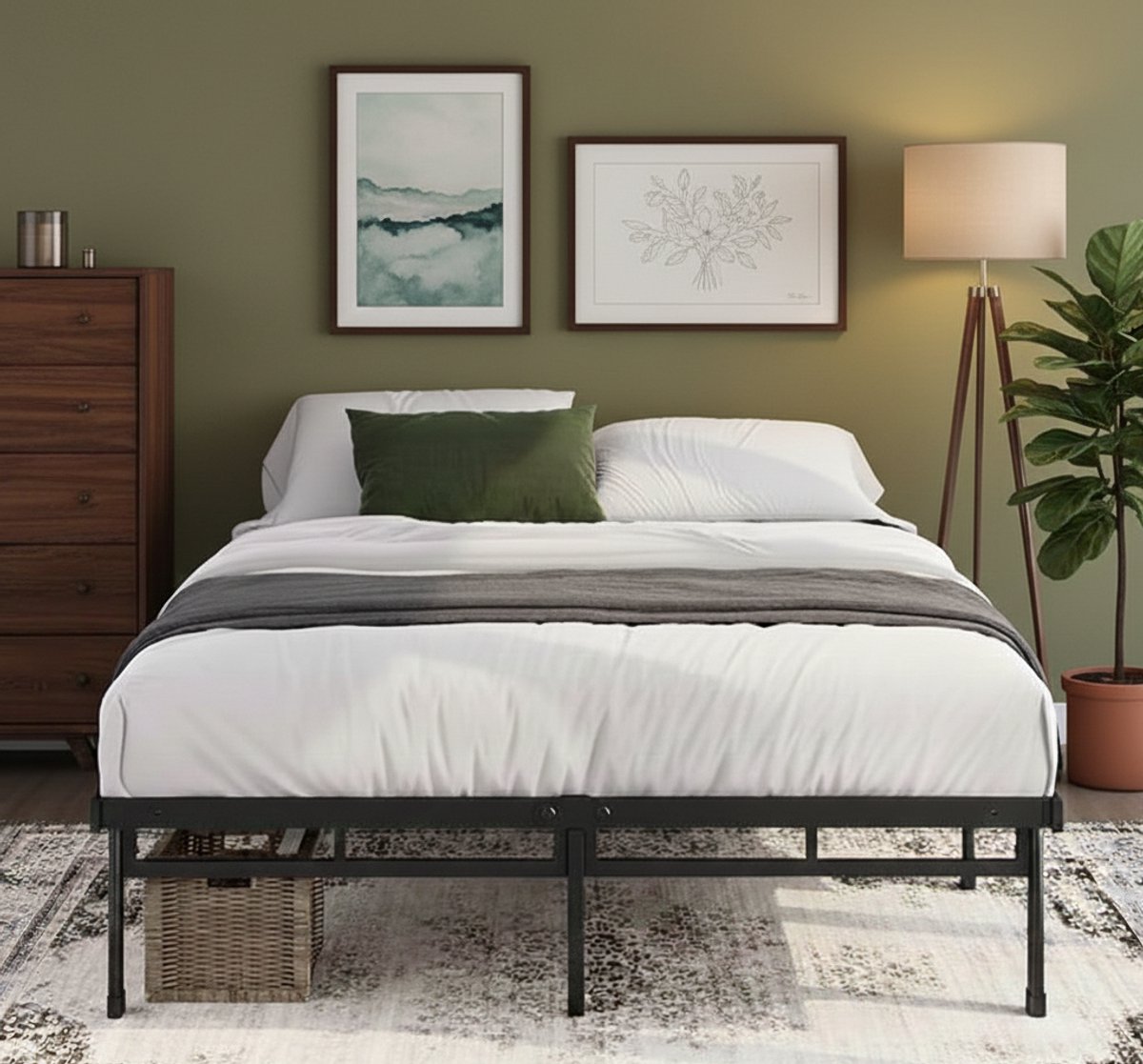 Metalen Bedframe 140x200 met Opbergruimte – Ultra Sterk, 36cm Hoog, Geluidloos, Snel te Monteren, Modern Zwart – House&Garden