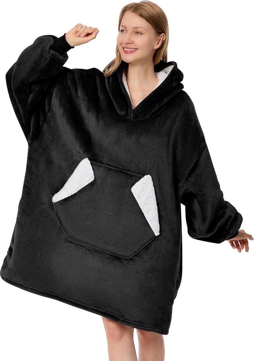 Oversized Deken Hoodie met Mouwen en Grote Zak - Warme Sherpa Fleece Comfort Deken