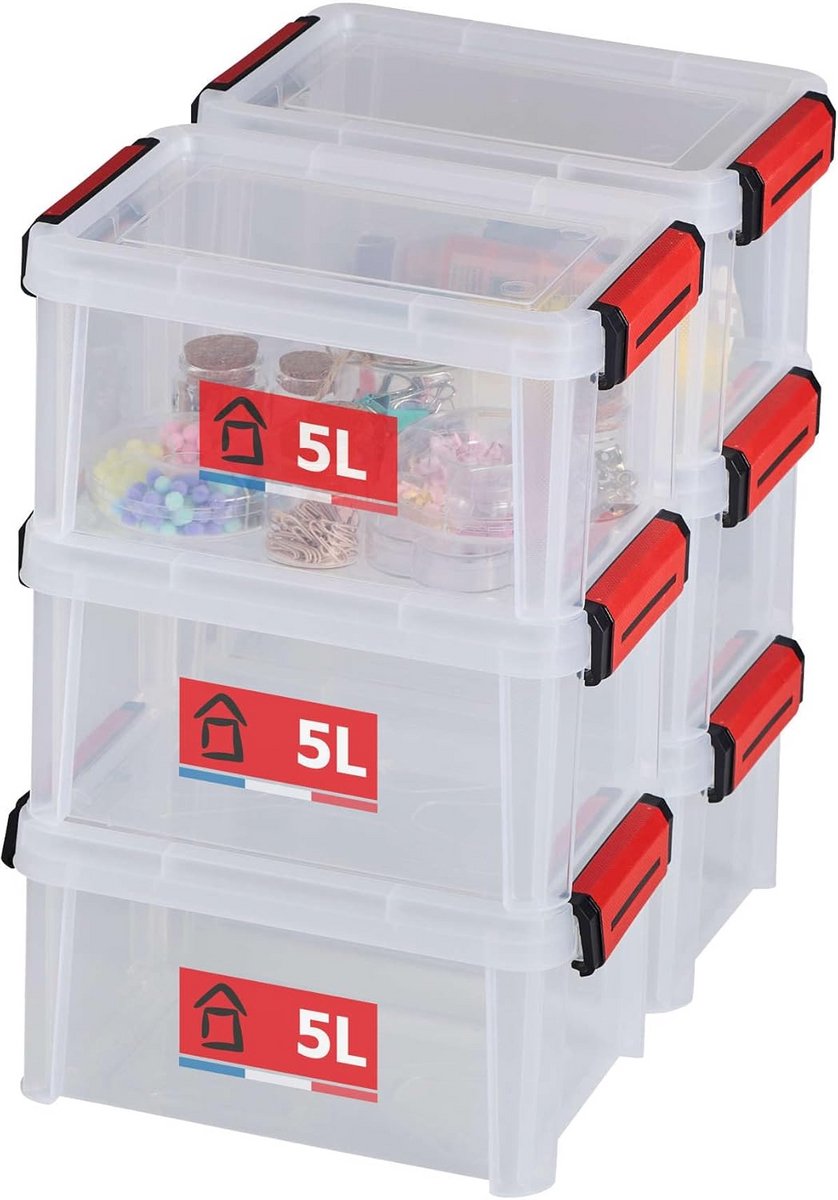 Set van 6 Transparante Stapelbare Opbergboxen met Clipdeksel (5L) voor Voedsel