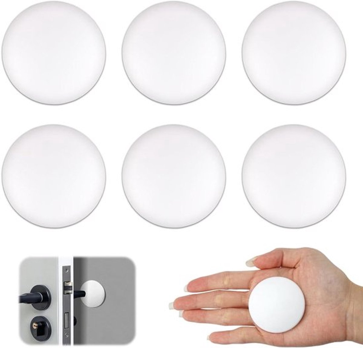 Deurstopper Ø 50 mm, zelfklevend, wit, set van 6 stuks