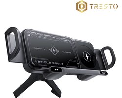 TRESTO - Telefoonhouder & Oplader – 360° Draaibaar – Snel Laden – Elektrisch Bedienbaar – Universeel - Automatisch Aanpasbaar – Temperatuurbeveiliging- 2025 Model