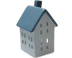 Waxine houder - Decoratie huisje - Waxinelichtje - Wit, grijs - 13 cm