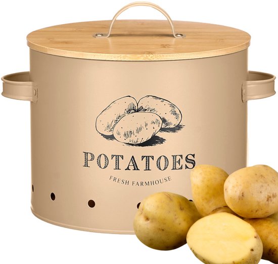 Boîte à pommes de terre OTIX - Beige - Pommes de terre - Bocal de conservation - avec couvercle - Bocaux de conservation - Métal - VIRGO