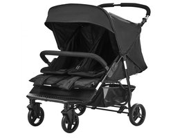 Dubbele kinderwagen - Zij-aan-zij tweeling kinderwagen - Opvouwbaar - Lichtgewicht - Verstelbare voetsteun - Draaibare duwbeugel - Veiligheidsgordel - Vanaf geboorte - Zwart