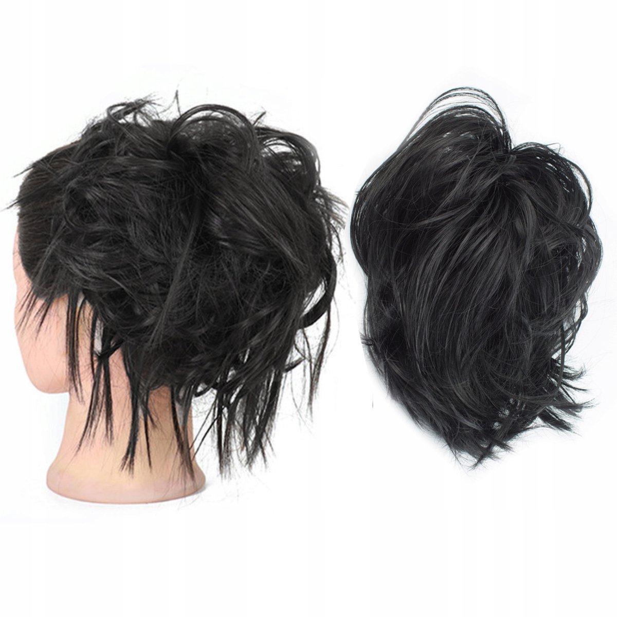 Synthetische Haarstukken voor Dames: Elastische Kok met Dicht Haar - Zwart