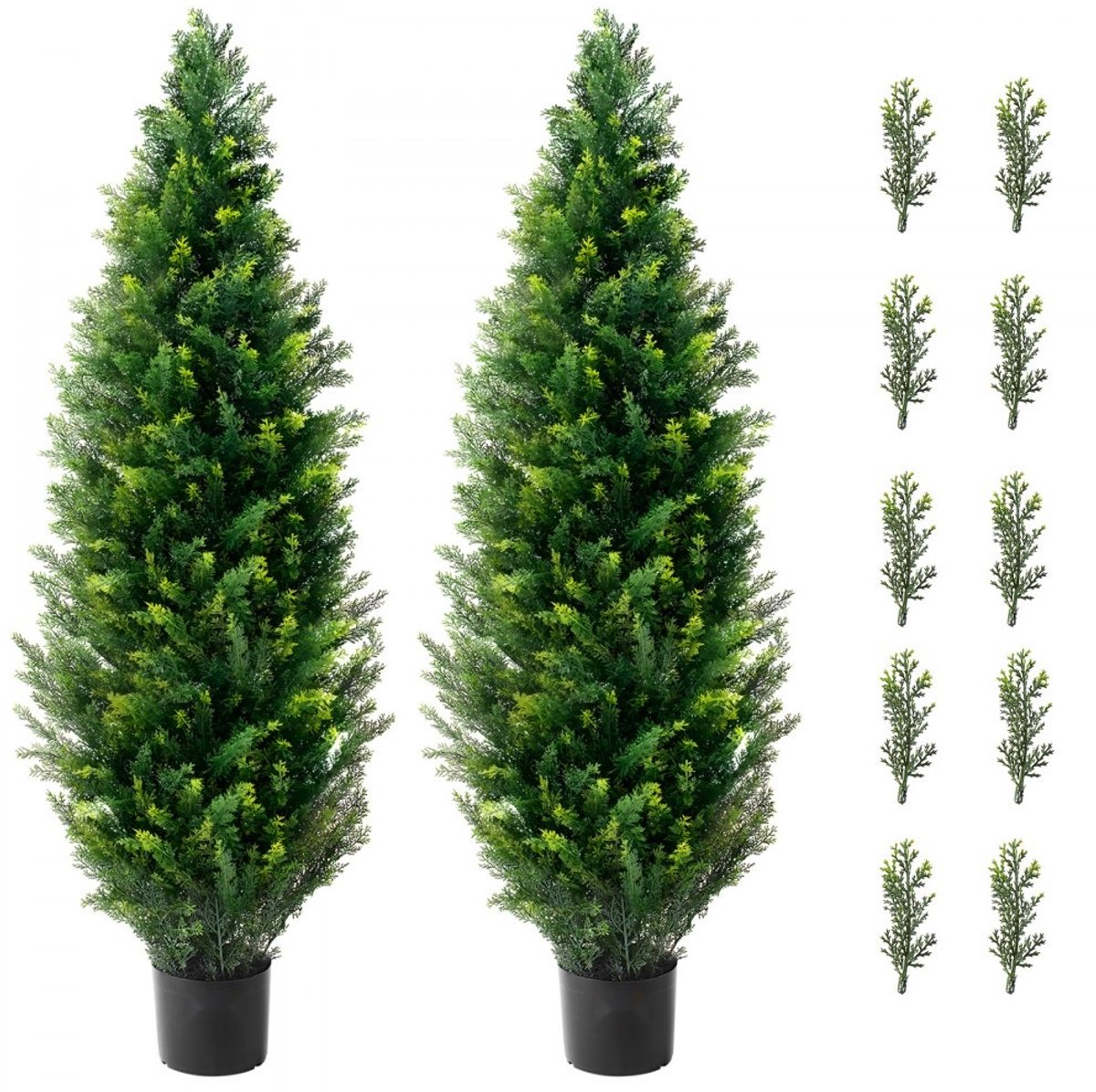 Kunstmatige Topiary Cedercipres - Kunstplant Set van 2 - 122 cm Hoog - Met Pot - UV-bestendig - Extra Bladeren - Geschikt voor Binnen/Buiten