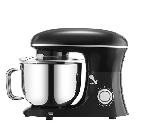 Keukenmachine - Standmixer en Deegmixer - Met Kantelbare Kop - Vermogen 1400W - Inhoud 5,68 L RVS Kom - Deeghaak en Garde - Mengschraper - Zwart — afbeelding 3