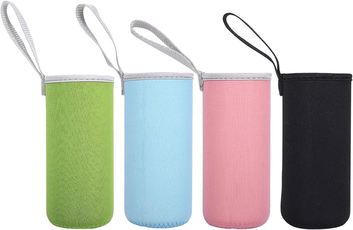 EGoods - Neopreen flessenhoes voor glazen flessen - Set van 4 - Thermische flessenhouder met neopreen hoes