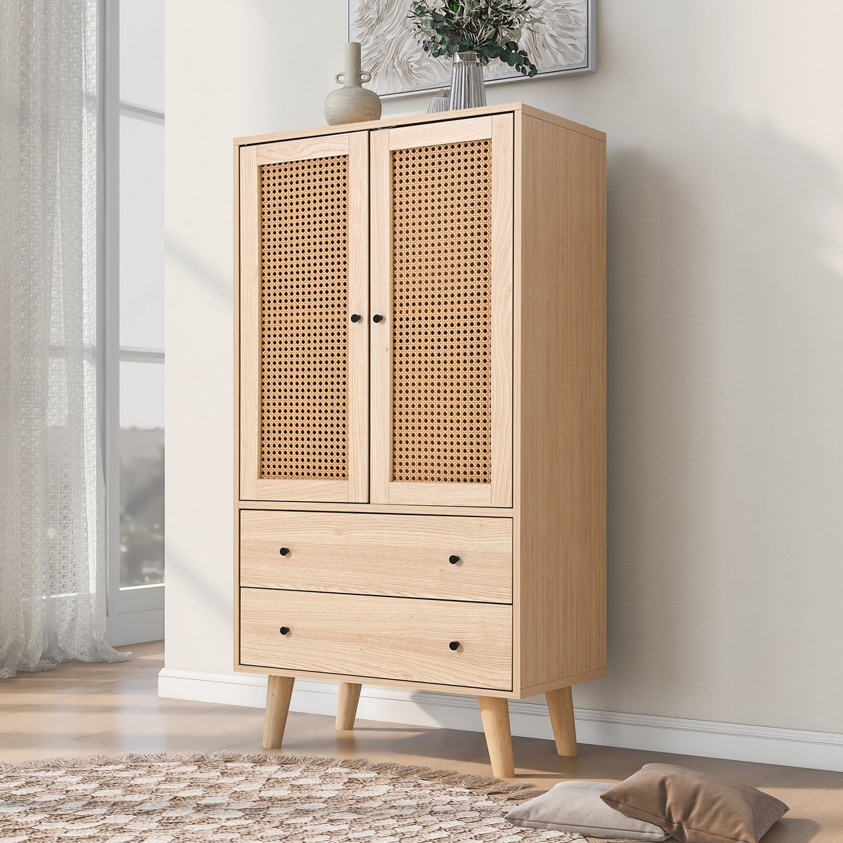 STILVORA Dressoir 60x40x120cm - Opbergkast met Deuren - Eenvoudig en Stijlvol - Spaanplaat - Natuurlijk