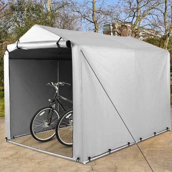 COSTWAY Garagetent 160 x 218 x 164 cm, waterdicht, met metalen frame en oprolbare deur met ritssluiting, tentgarage voor fietsen, motorfietsen, tuingereedschap (zilvergrijs) van Costway — afbeelding 4