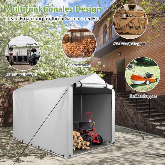 COSTWAY Garagetent 160 x 218 x 164 cm, waterdicht, met metalen frame en oprolbare deur met ritssluiting, tentgarage voor fietsen, motorfietsen, tuingereedschap (zilvergrijs) van Costway — afbeelding 5