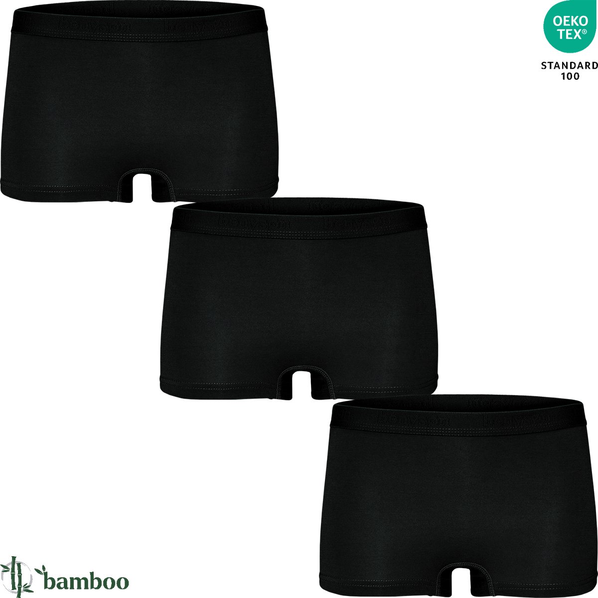 3-pack Dames Bamboe Boxershorts - Middelhoge Taille - Elastieken Band - Superzacht - Jeukvrij 7203-Zwart maat M