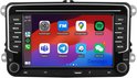 Autoradio met een startscherm met diverse app-iconen, waaronder instellingen, FM, Google Maps, Spotify, Teams, Telegram, Waze, WeChat.