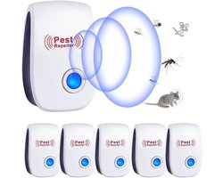6 stuks Ultrasoon ongedierteverjager -Rattenverjager - Elektronische muggenverjager - Insectenverjager voor binnen - Verjaagt ratten, spinnen, muggen, kakkerlakken, knaagdieren, insecten, mieren, vliegen en ander ongedierte