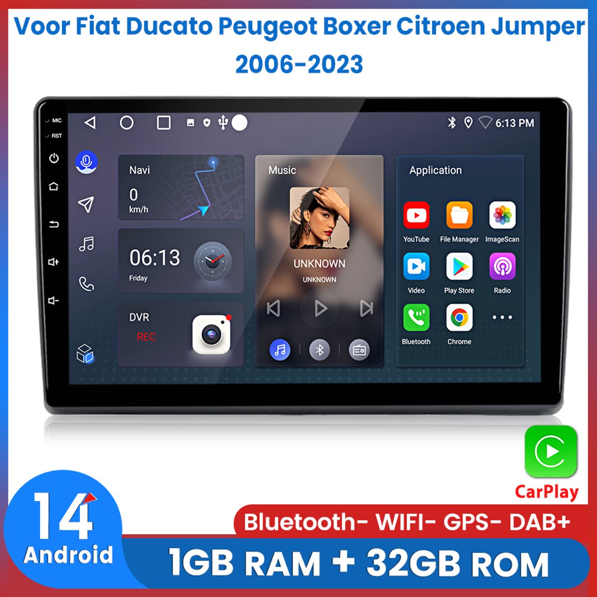 Awesafe Autoradio Geschikt Voor Fiat Ducato / Peugeot Boxer / Citroen Jumper 2006 t/m 2023 - Apple Carplay & Android Auto - 1+32GB - GPS Navigatie RDS - Bluetooth & Wifi
