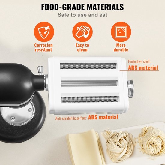 Pastamachine - Handmatige 3-in-1 Pastamaker - Roestvrij Staal - Voor Spaghetti, Lasagne, Tagliatelle - Inclusief Reinigingsborstel - Wit van Pastamachine — afbeelding 3