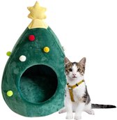 NSXBY Kerst Kat Bed Huis 15x15 inch Boomvormige Grot Huisdier Bed Driehoek Tent Kitty Nest Comfort Pp Katoen Kerst Kitty Teepee Huis
