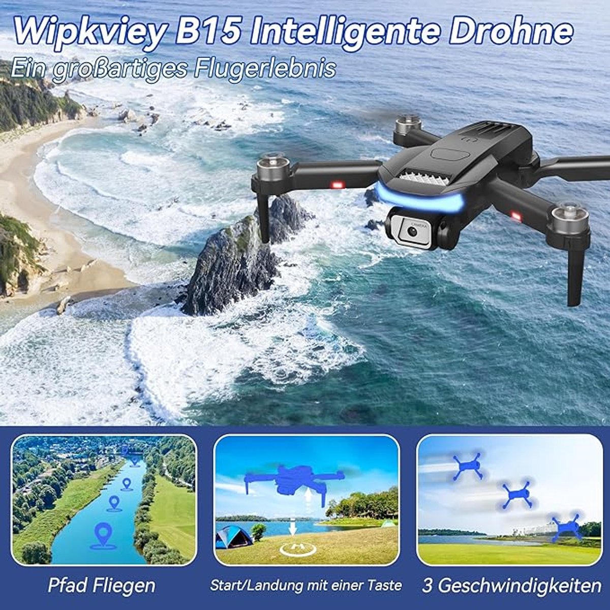 AeroX B15 4K Drone met Camera – Opvouwbare FPV Quadcopter met Brushless Motor, 36 Min Vliegtijd, Anti-Val Systeem, GPS Waypoint Vlucht, 3D Flip & Live FPV Transmissie – Lichtgewicht onder 249 g – Afmetingen 32 x 28 x 6 cm – Novihome