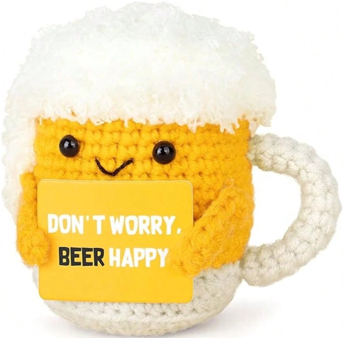 Positive Beer - Positieve Vriendjes - Bier - 'Don't worry Beer Happy' - glas bier - bierglas - Cadeau Artikel - Gehaakt Poppetje - 10 cm - verjaardagscadeau - bierliefhebber - cadeau voor hem