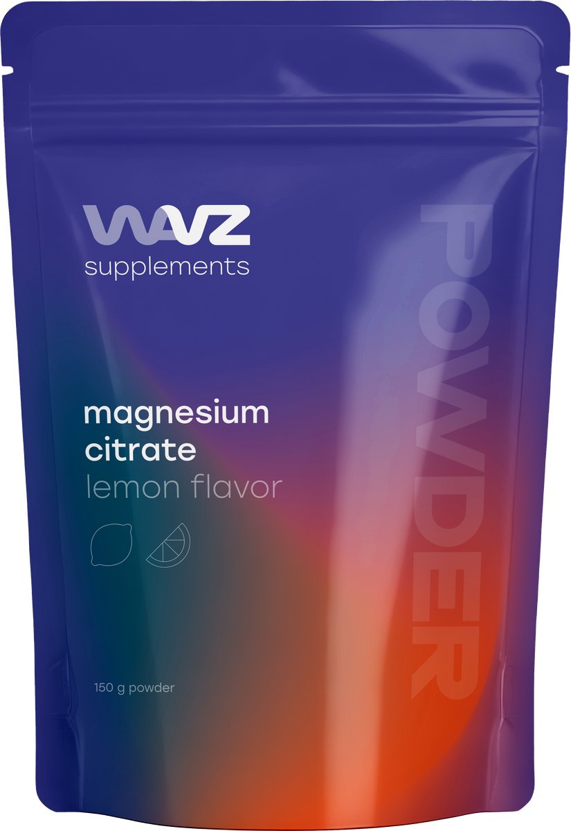 WAVZ Magnesium Citraat Poeder, Hoge Opname, 250 mg Elementair Magnesium, Bioplastic Doseerlepel, Citroensmaak, 150 g