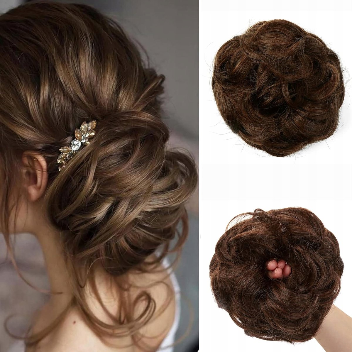 JJstar Haarstuk Krullend Golvend Groot Blond Bruin Synthetisch voor Dames