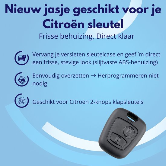 Zwarte Citroën klapsleutel behuizing met 2 knoppen. Frisse, slijtvaste ABS-behuizing.