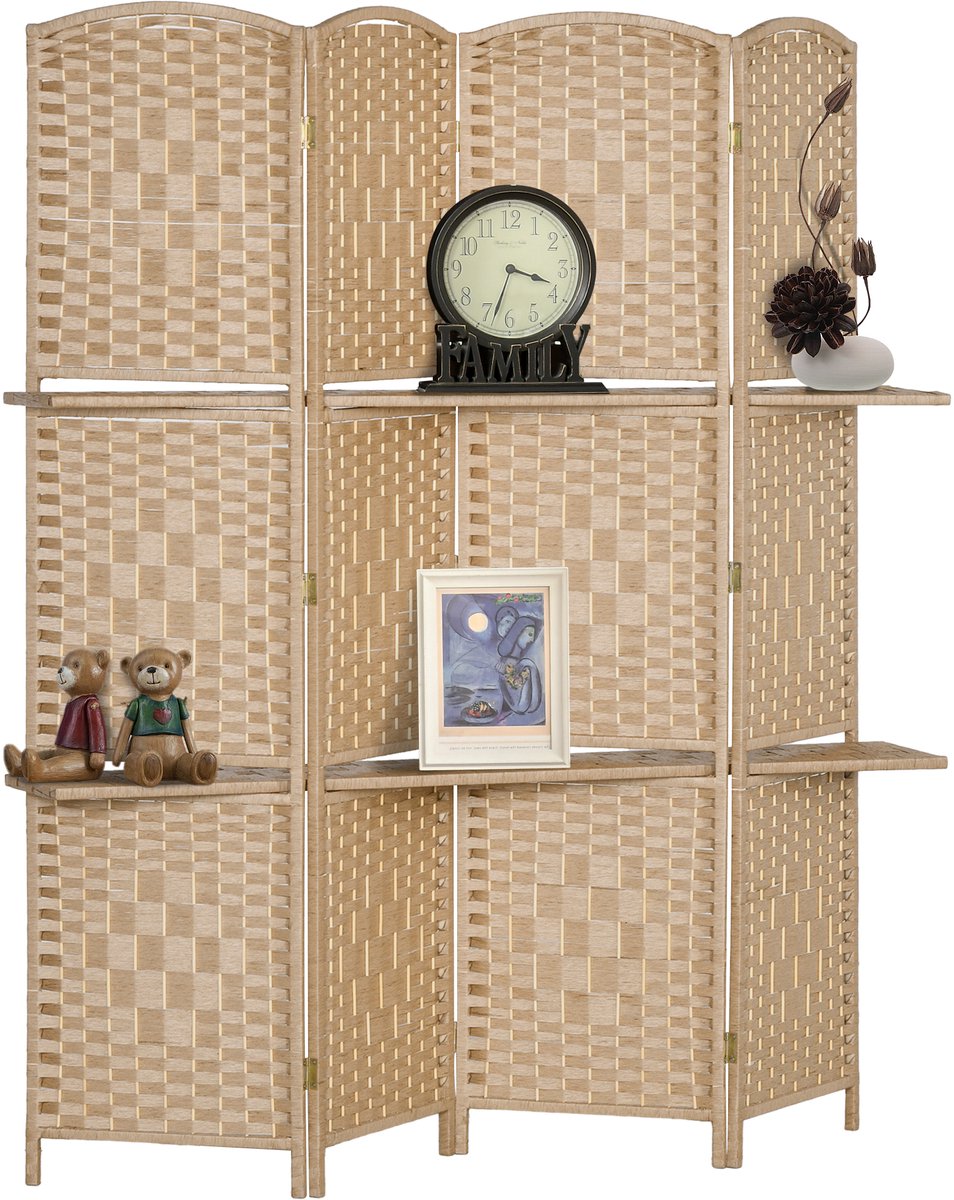 HOMCOM Kamerverdeler - Papiervezel - 160x1,6x170cm - Natuurlijk hout